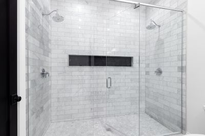 Corner Walk-In Shower with Textured Tiles